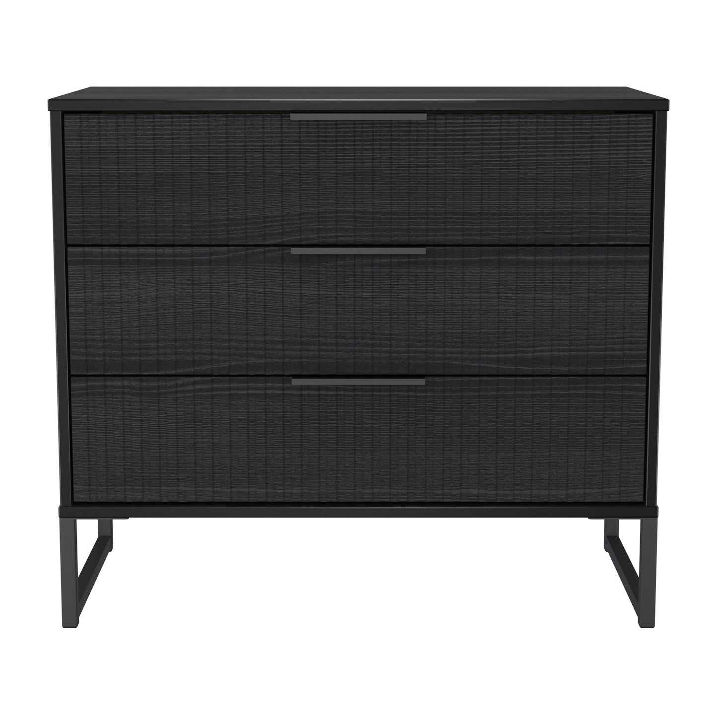 Fluted Chest of Drawers Black 3 Drawers 77cm