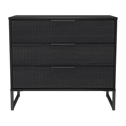 Fluted Chest of Drawers Black 3 Drawers 77cm