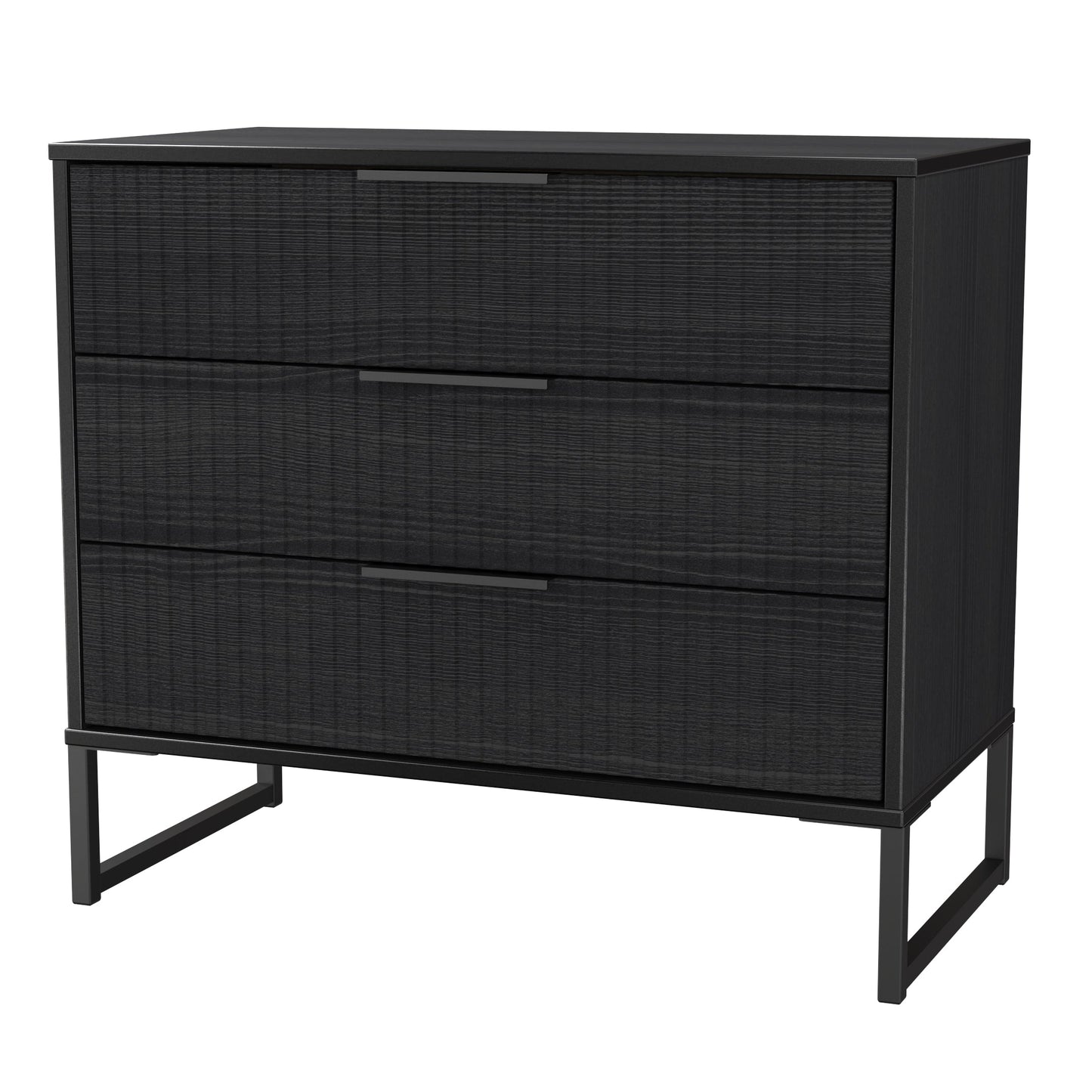 Fluted Chest of Drawers Black 3 Drawers 77cm