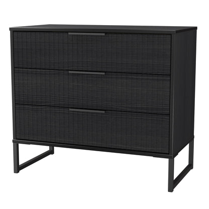 Fluted Chest of Drawers Black 3 Drawers 77cm