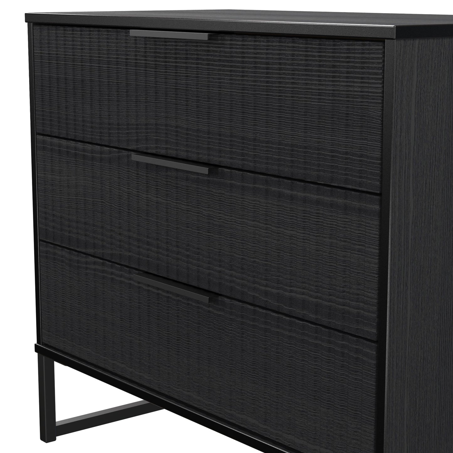 Fluted Chest of Drawers Black 3 Drawers 77cm