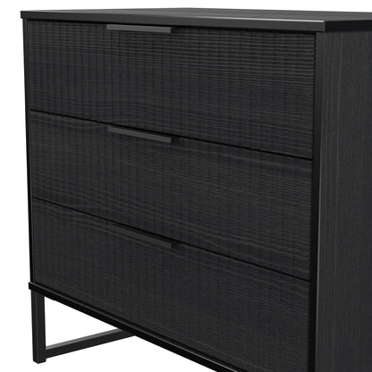 Fluted Chest of Drawers Black 3 Drawers 77cm