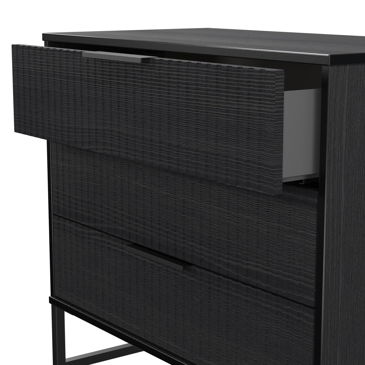 Fluted Chest of Drawers Black 3 Drawers 77cm