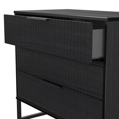 Fluted Chest of Drawers Black 3 Drawers 77cm