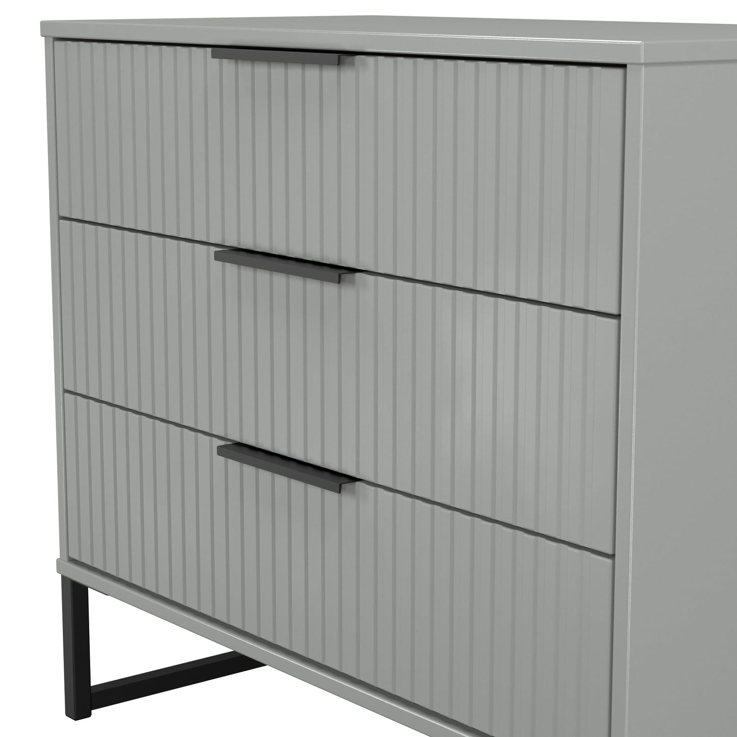 Fluted Chest of Drawers Grey 3 Drawers 77cm