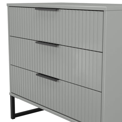 Fluted Chest of Drawers Grey 3 Drawers 77cm