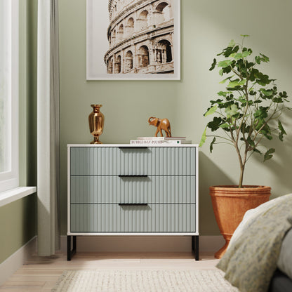 Fluted Chest of Drawers Teal & White 3 Drawers 77cm