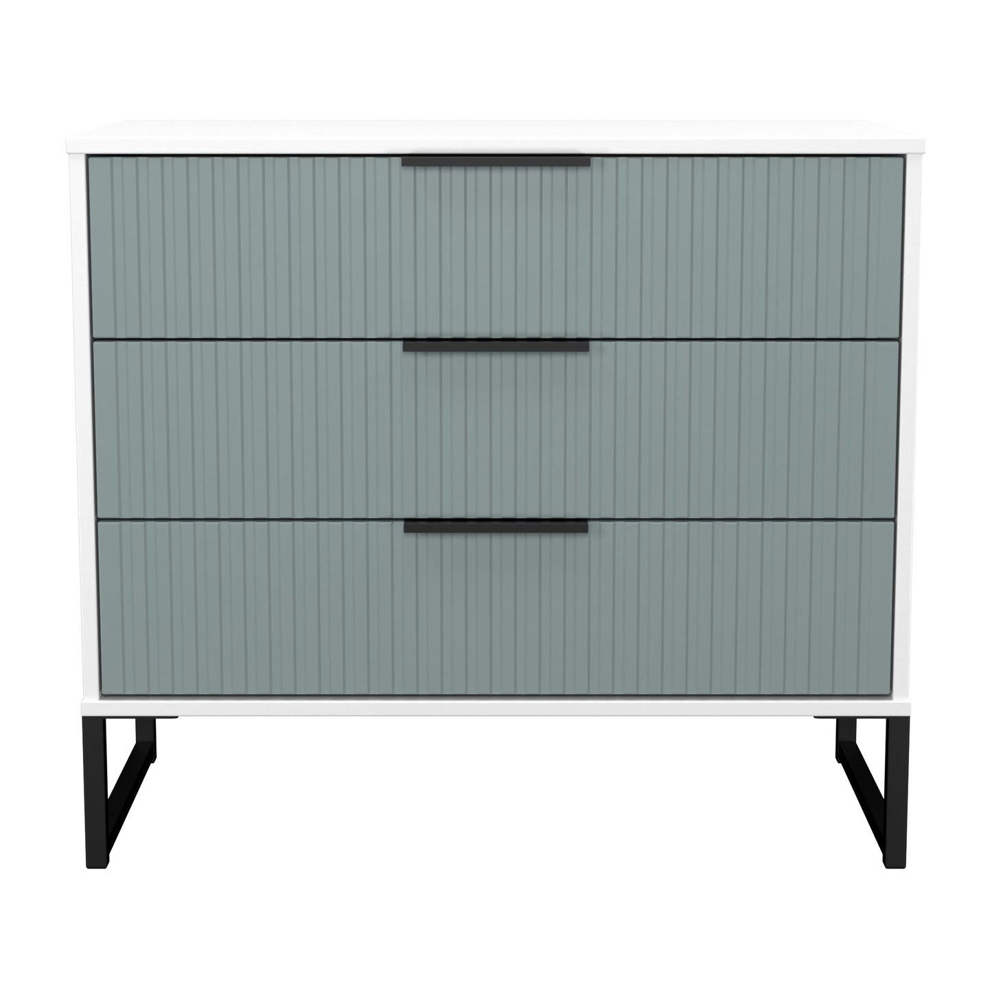 Fluted Chest of Drawers Teal & White 3 Drawers 77cm