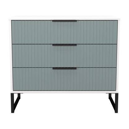 Fluted Chest of Drawers Teal & White 3 Drawers 77cm