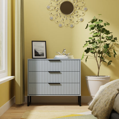 Fluted Chest of Drawers Light Blue 3 Drawers 77cm