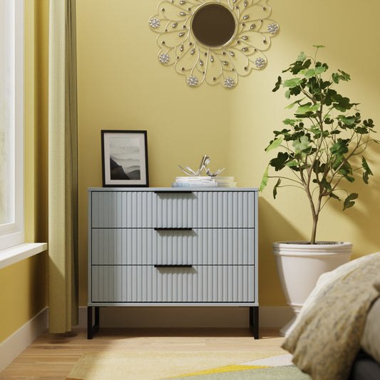 Fluted Chest of Drawers Light Blue 3 Drawers 77cm