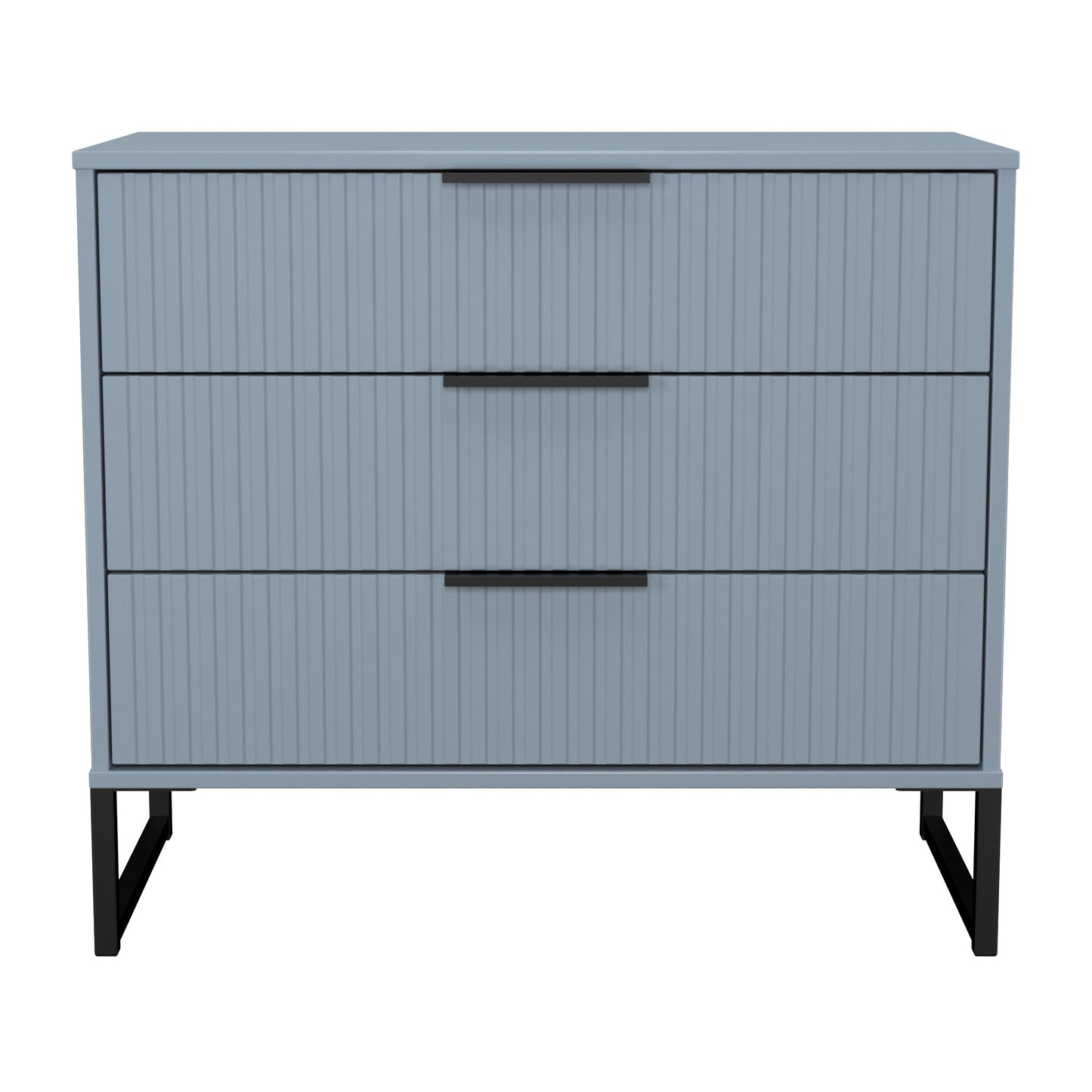 Fluted Chest of Drawers Light Blue 3 Drawers 77cm