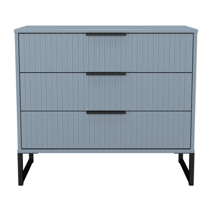 Fluted Chest of Drawers Light Blue 3 Drawers 77cm