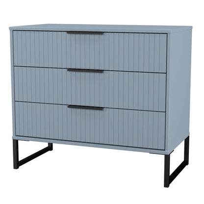 Fluted Chest of Drawers Light Blue 3 Drawers 77cm