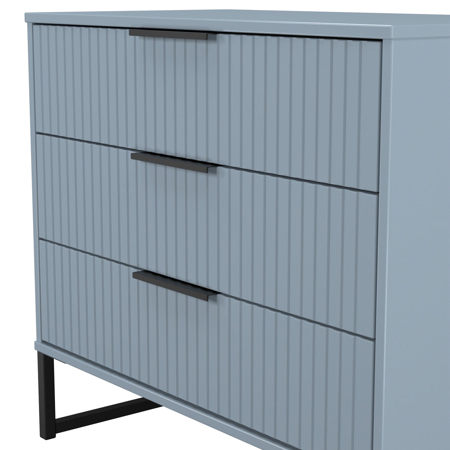 Fluted Chest of Drawers Light Blue 3 Drawers 77cm