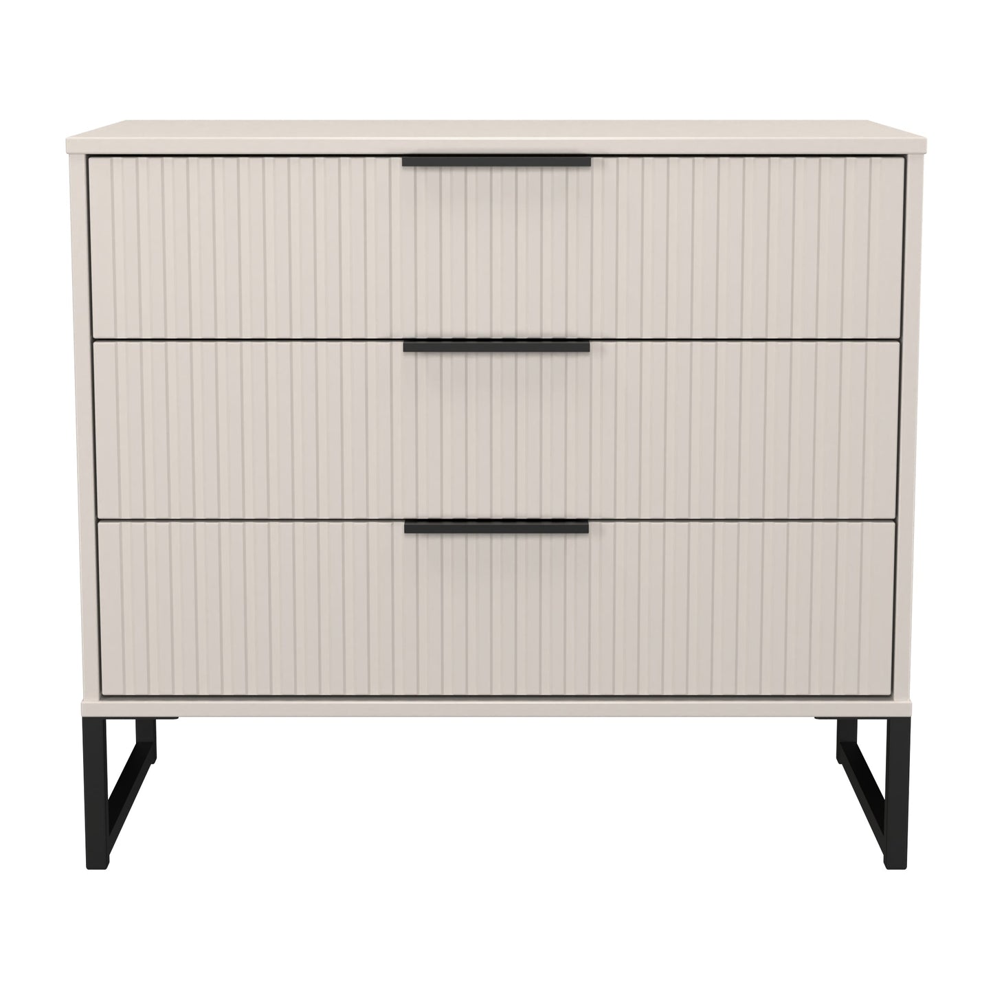 Fluted Chest of Drawers Off-White 3 Drawers 77cm