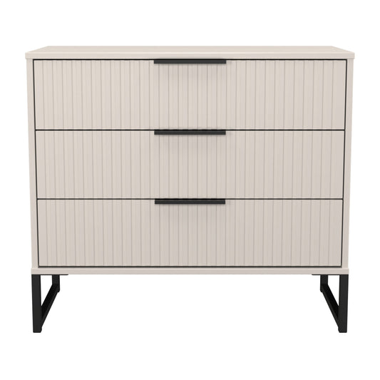 Fluted Chest of Drawers Off-White 3 Drawers 77cm