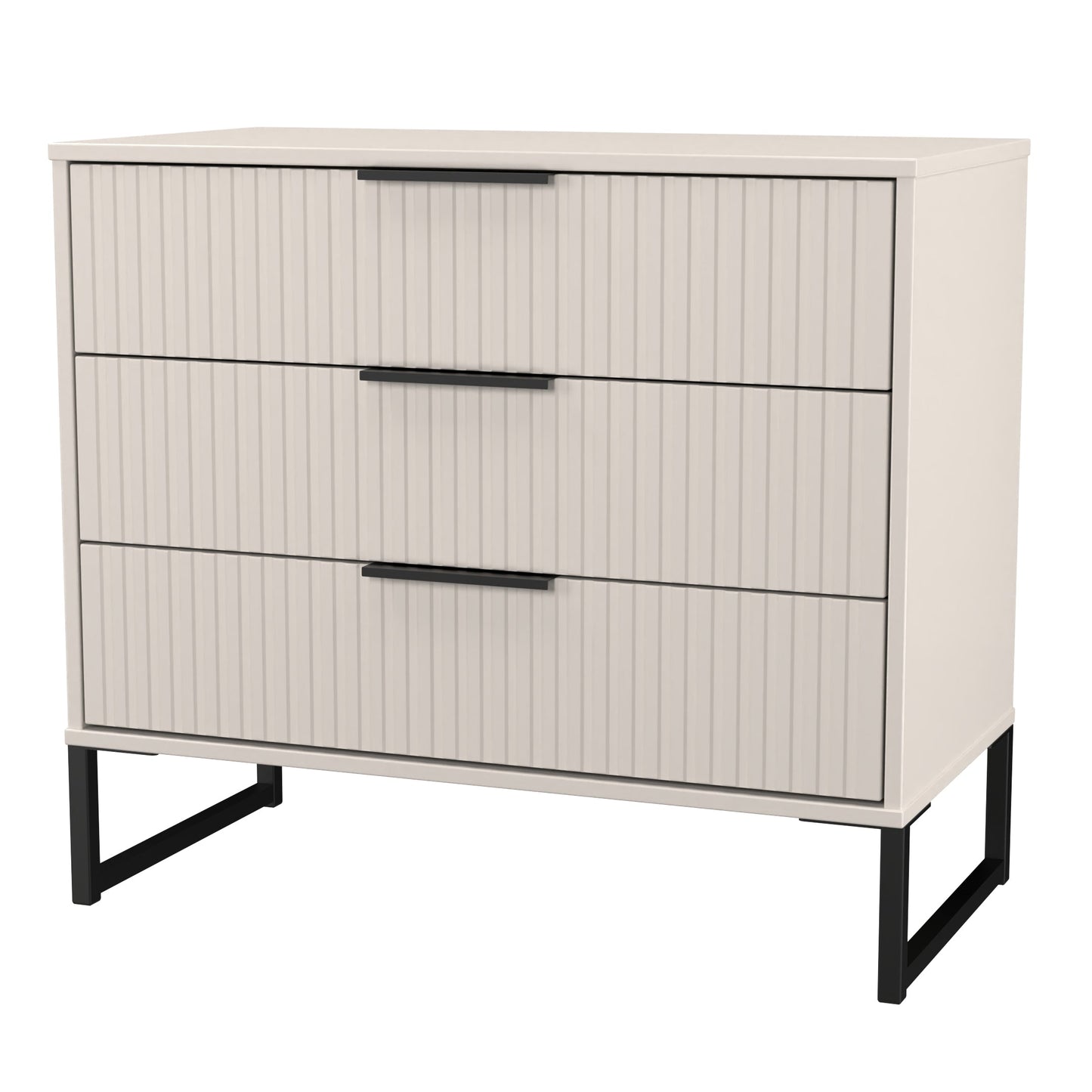 Fluted Chest of Drawers Off-White 3 Drawers 77cm
