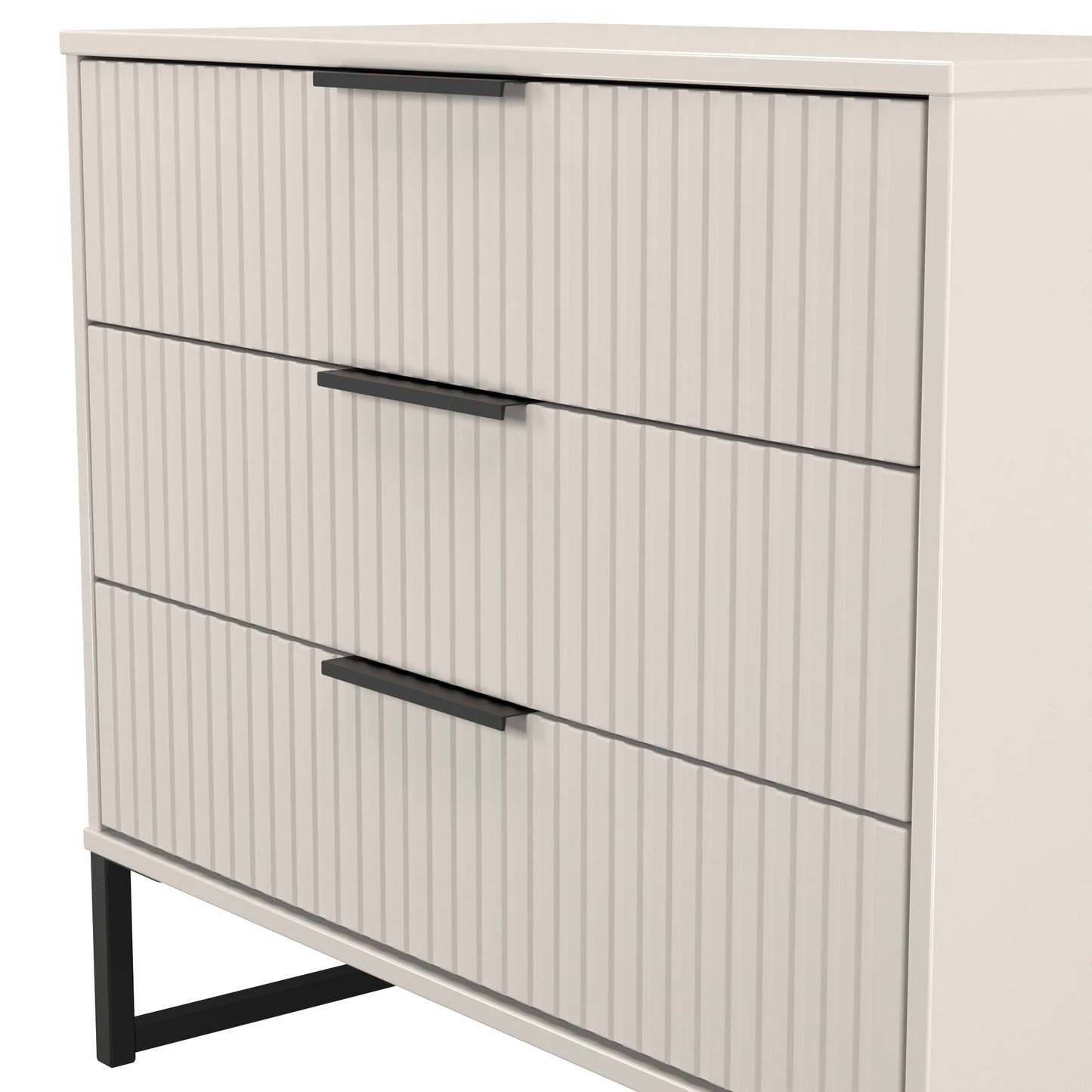 Fluted Chest of Drawers Off-White 3 Drawers 77cm