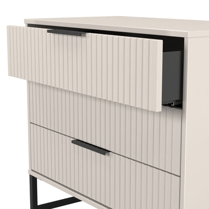 Fluted Chest of Drawers Off-White 3 Drawers 77cm