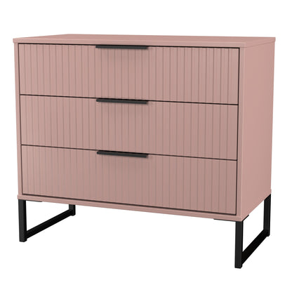 Fluted Chest of Drawers Pink 3 Drawers 77cm