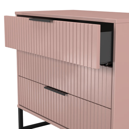 Fluted Chest of Drawers Pink 3 Drawers 77cm