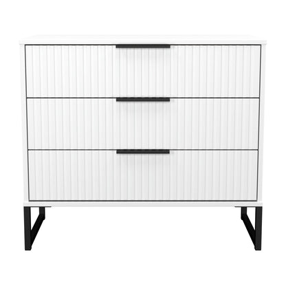 Fluted Chest of Drawers White 3 Drawers 77cm