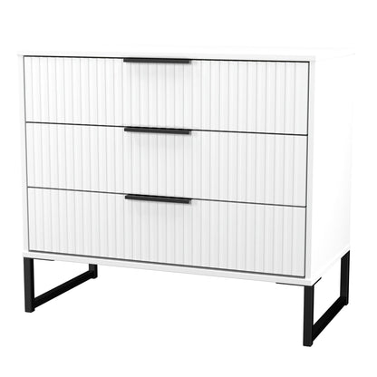 Fluted Chest of Drawers White 3 Drawers 77cm