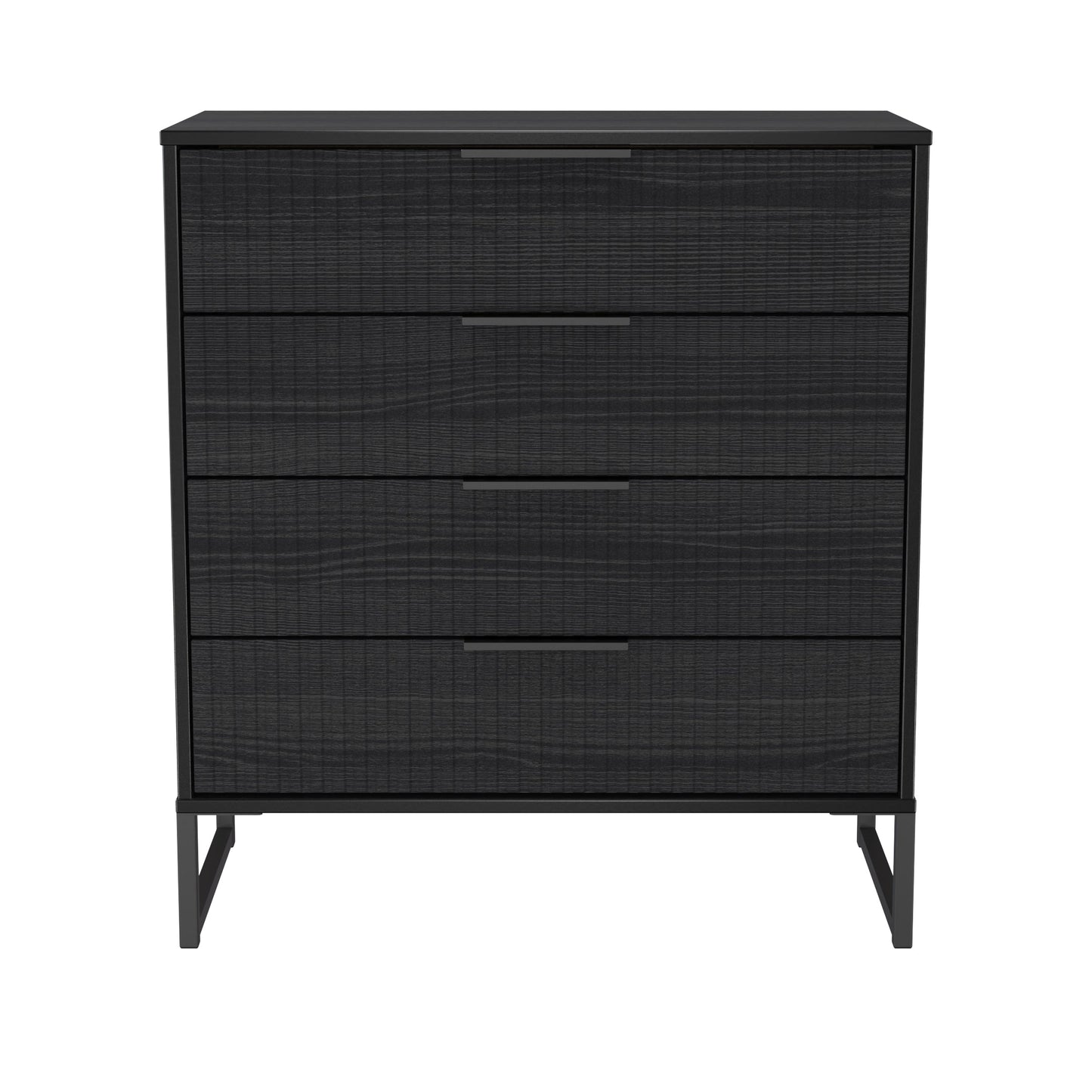 Fluted Chest of Drawers Black 4 Drawers 93cm
