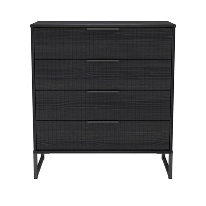 Fluted Chest of Drawers Black 4 Drawers 93cm