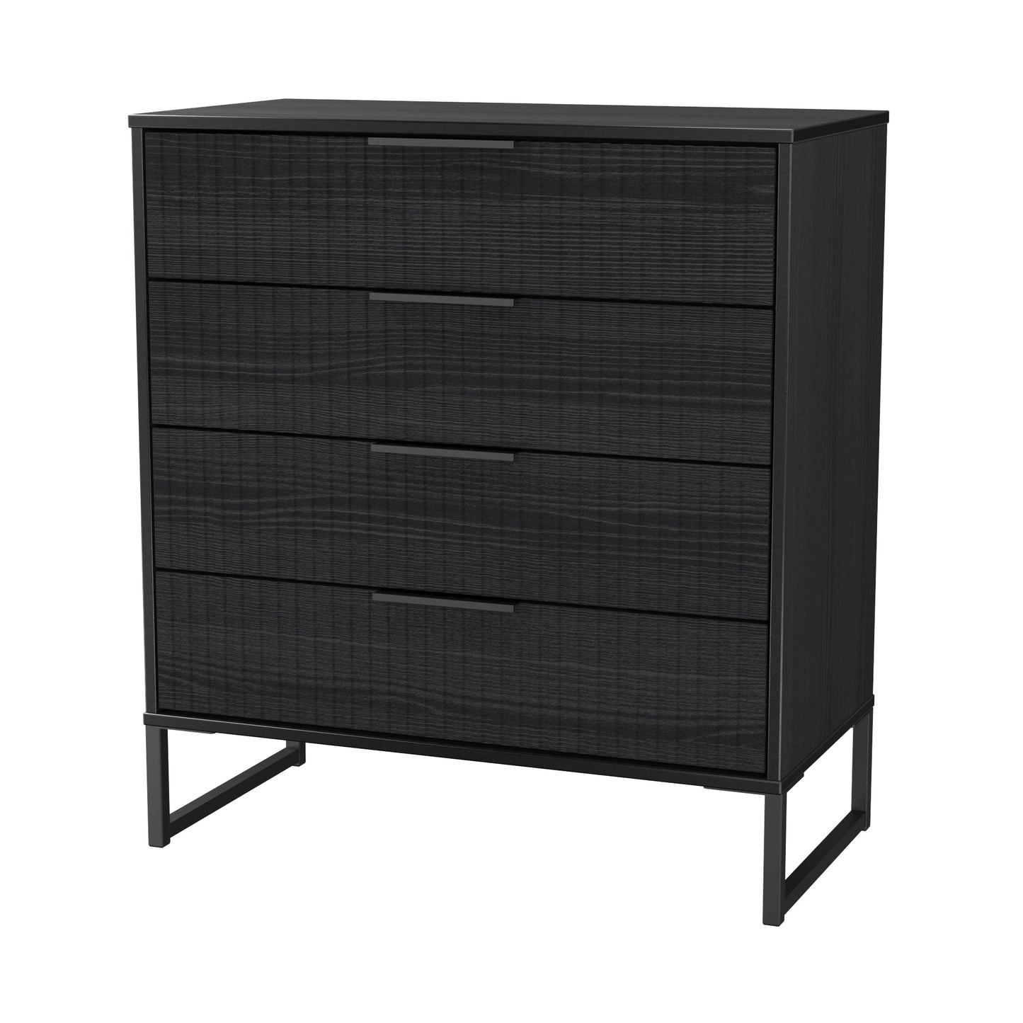 Fluted Chest of Drawers Black 4 Drawers 93cm
