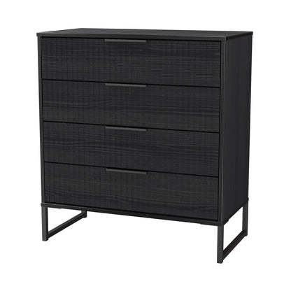 Fluted Chest of Drawers Black 4 Drawers 93cm