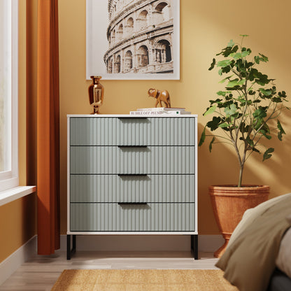 Fluted Chest of Drawers Teal & White 4 Drawers 93cm