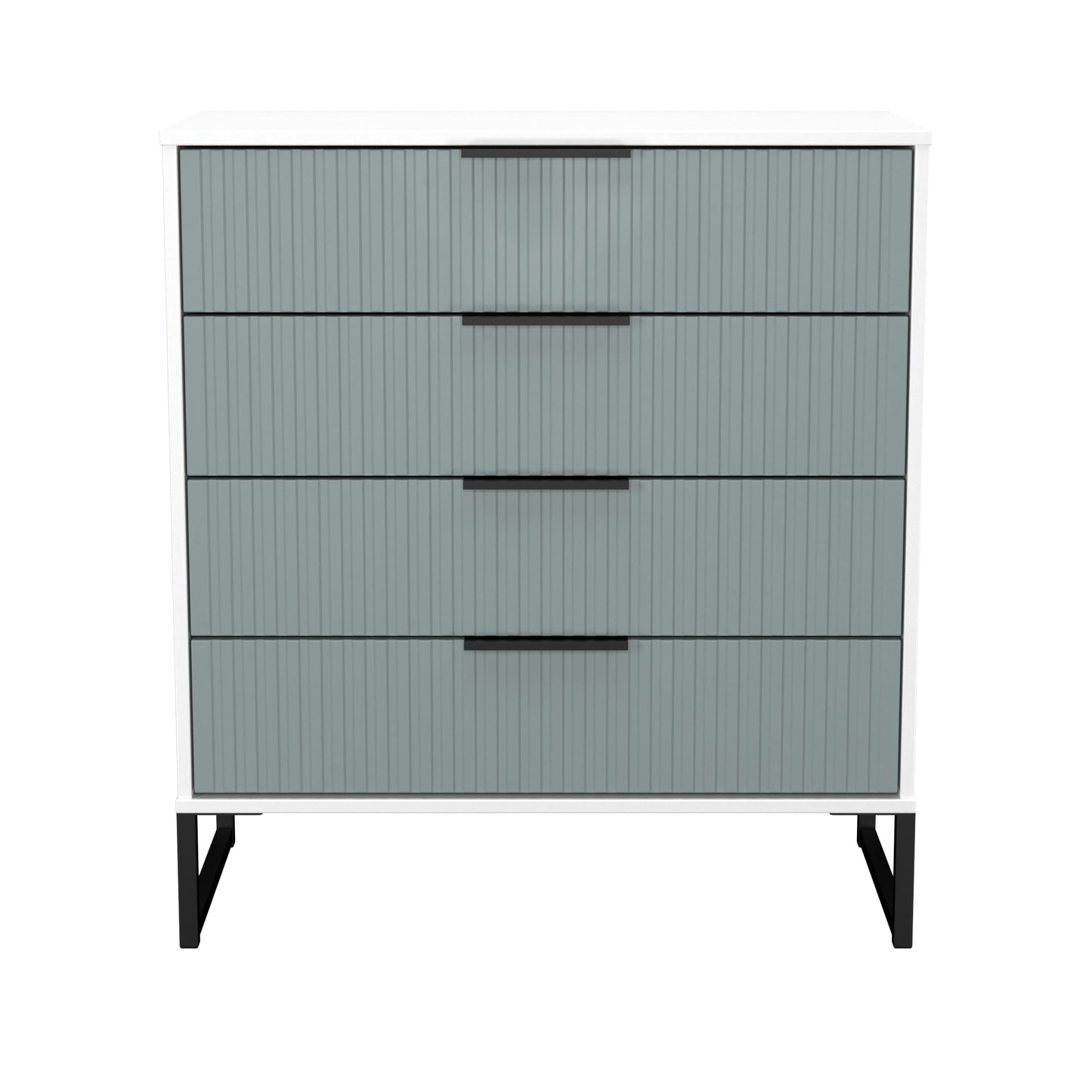 Fluted Chest of Drawers Teal & White 4 Drawers 93cm