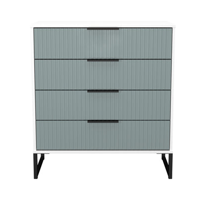 Fluted Chest of Drawers Teal & White 4 Drawers 93cm
