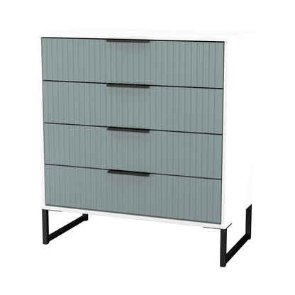 Fluted Chest of Drawers Teal & White 4 Drawers 93cm