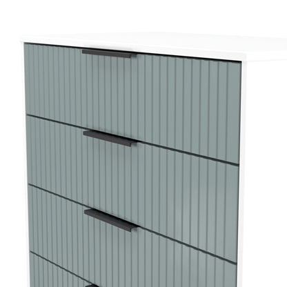 Fluted Chest of Drawers Teal & White 4 Drawers 93cm