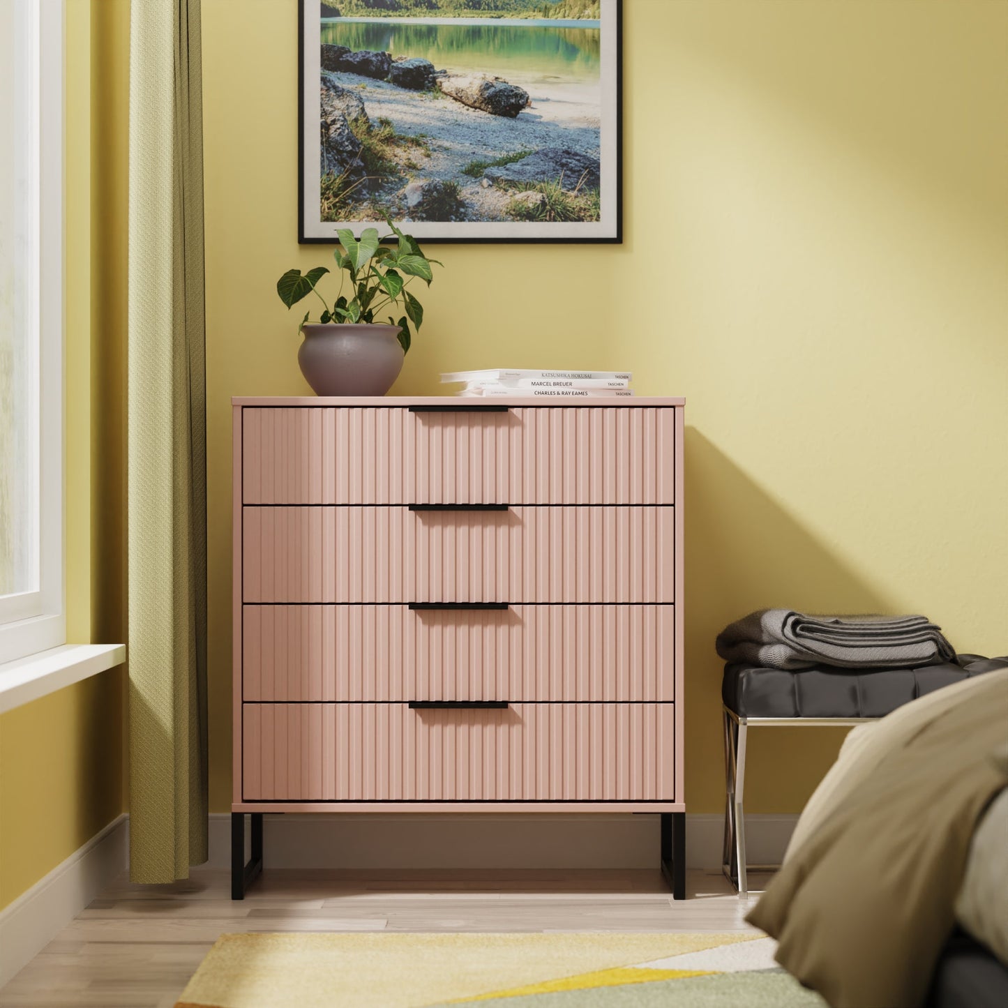 Fluted Chest of Drawers Pink 4 Drawers 93cm