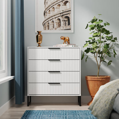 Fluted Chest of Drawers White 4 Drawers 93cm