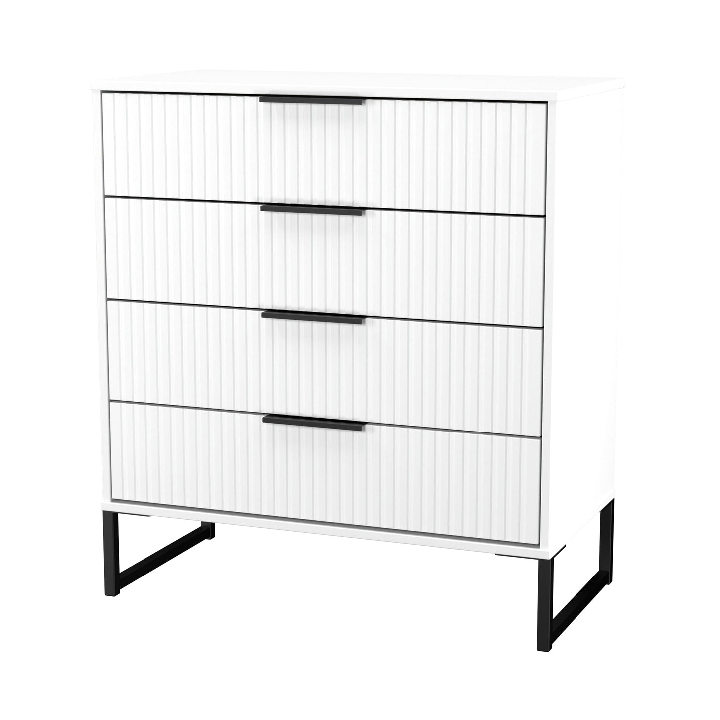 Fluted Chest of Drawers White 4 Drawers 93cm