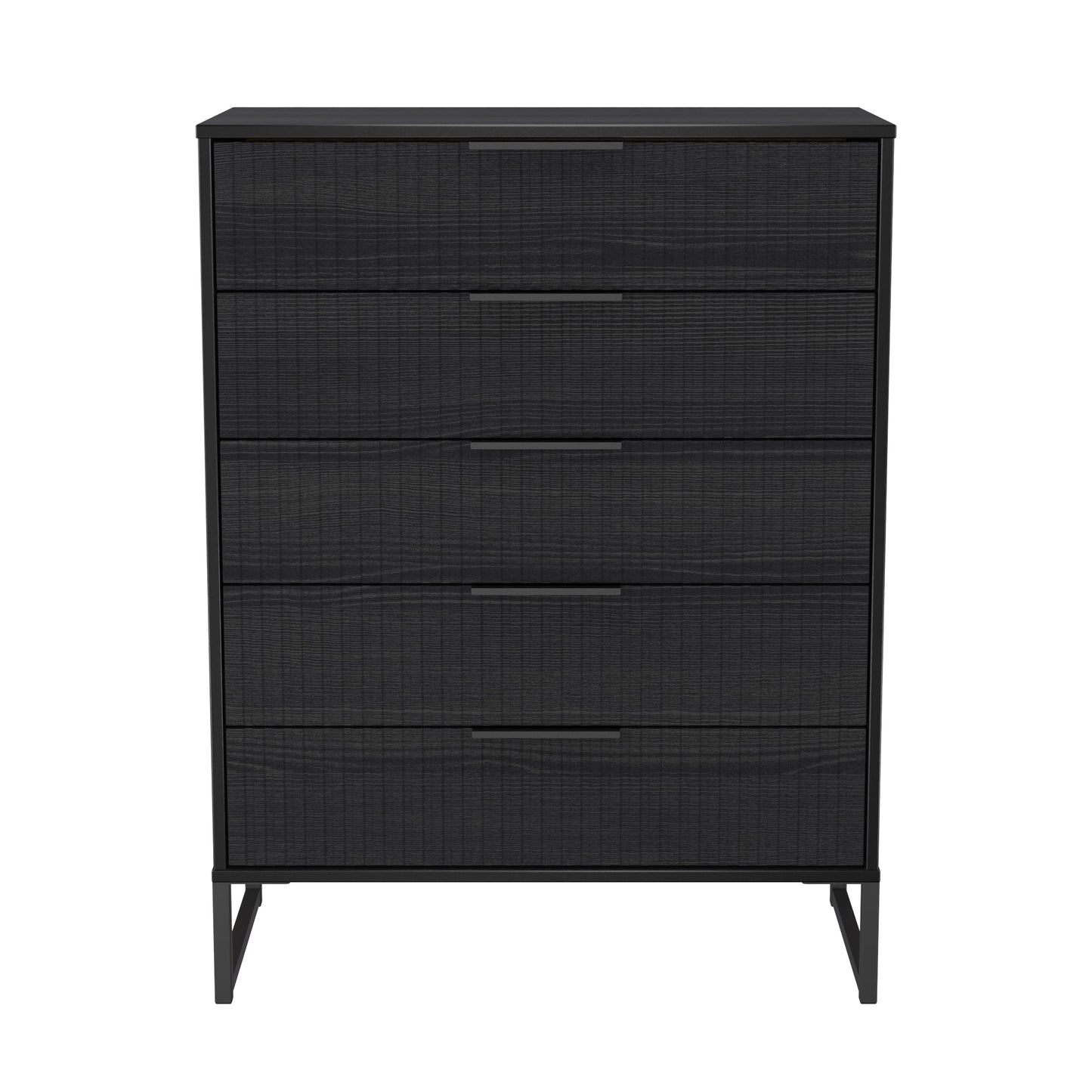 Fluted Tall Chest of Drawers Black 5 Drawers 109cm