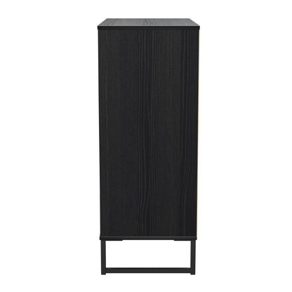 Fluted Tall Chest of Drawers Black 5 Drawers 109cm