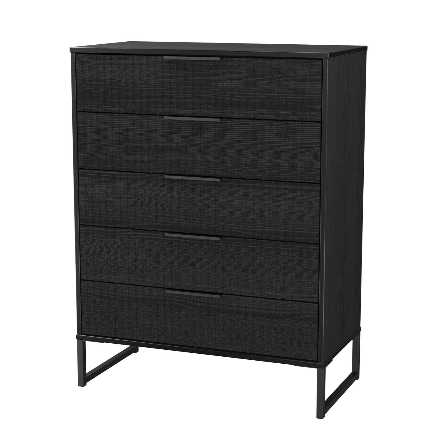 Fluted Tall Chest of Drawers Black 5 Drawers 109cm