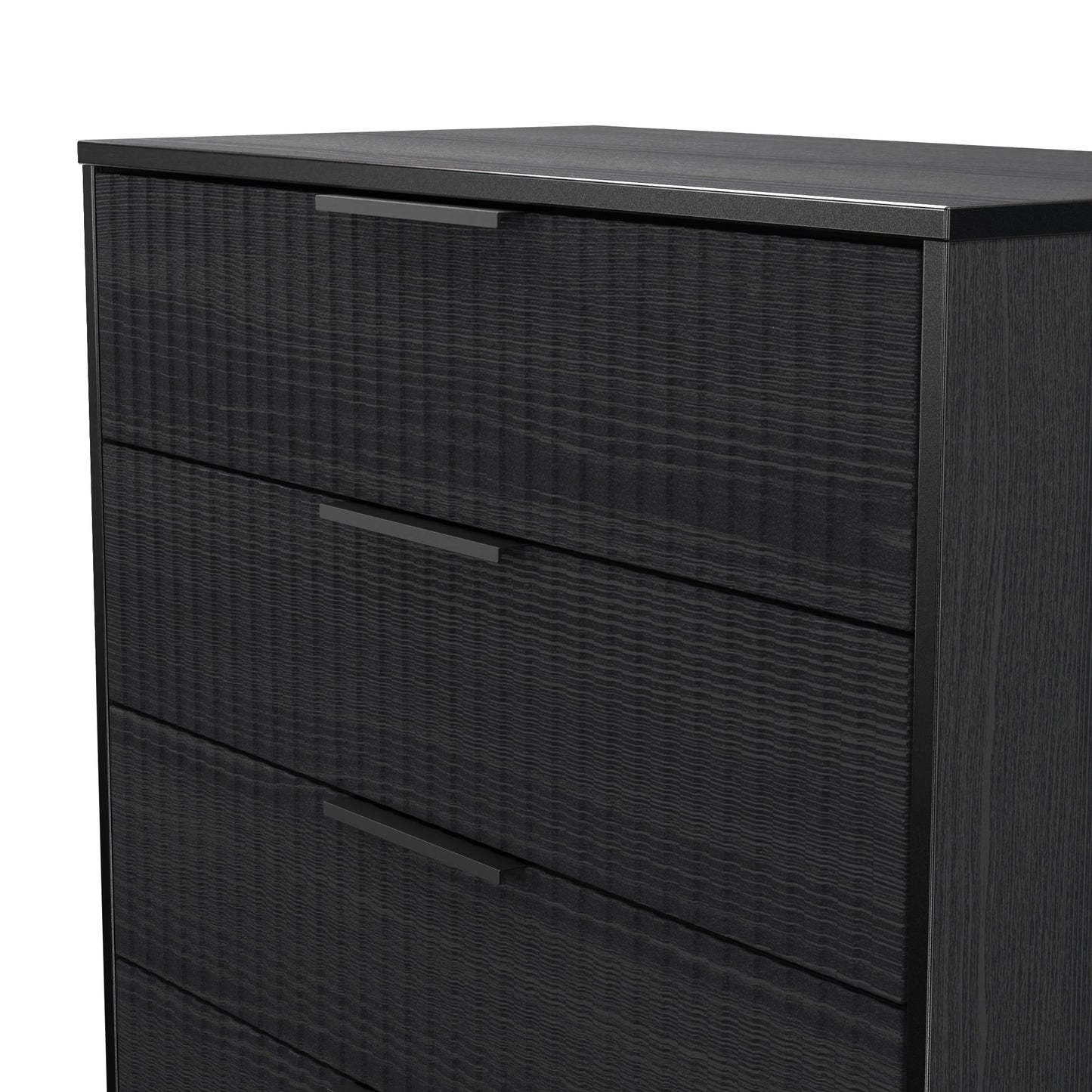 Fluted Tall Chest of Drawers Black 5 Drawers 109cm