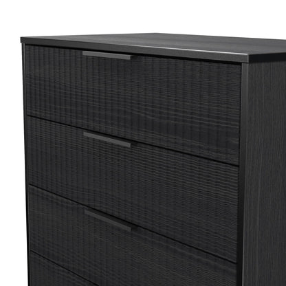 Fluted Tall Chest of Drawers Black 5 Drawers 109cm