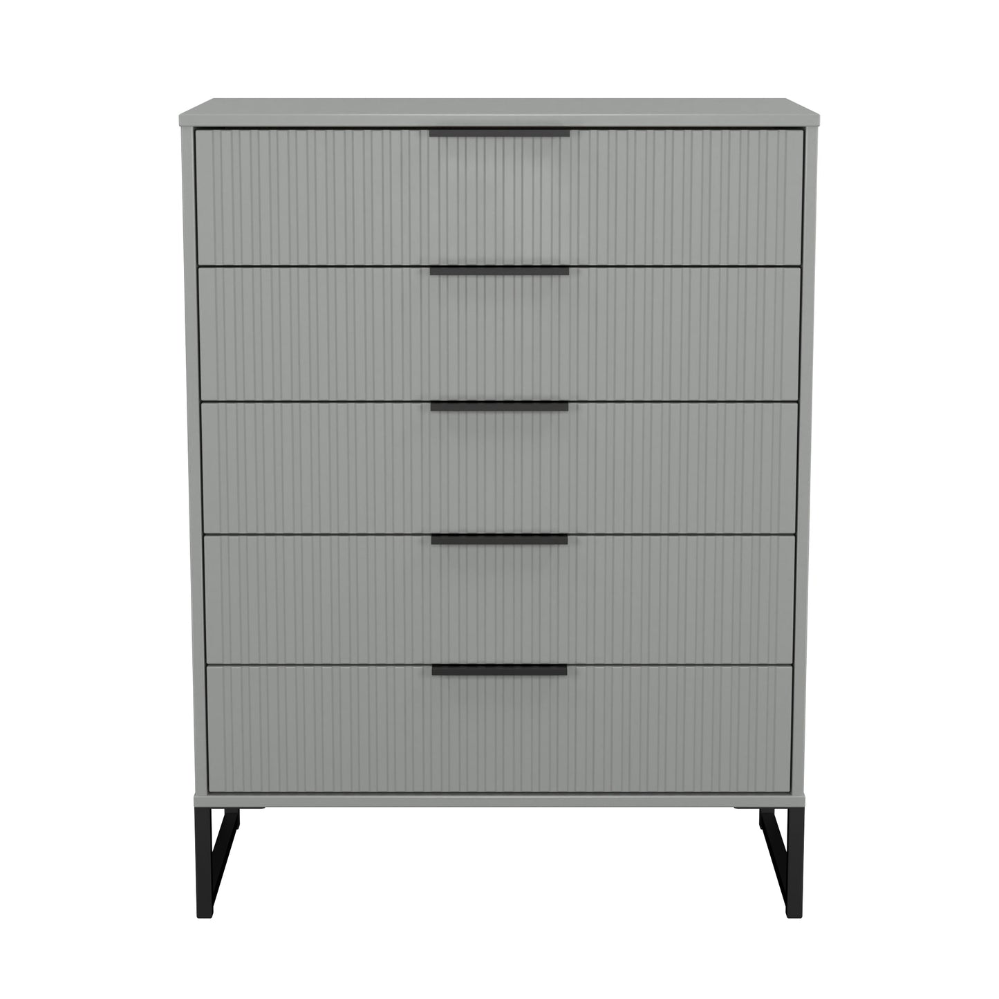 Fluted Tall Chest of Drawers Grey 5 Drawers 109cm