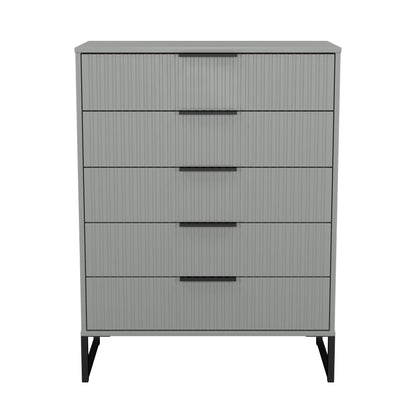 Fluted Tall Chest of Drawers Grey 5 Drawers 109cm