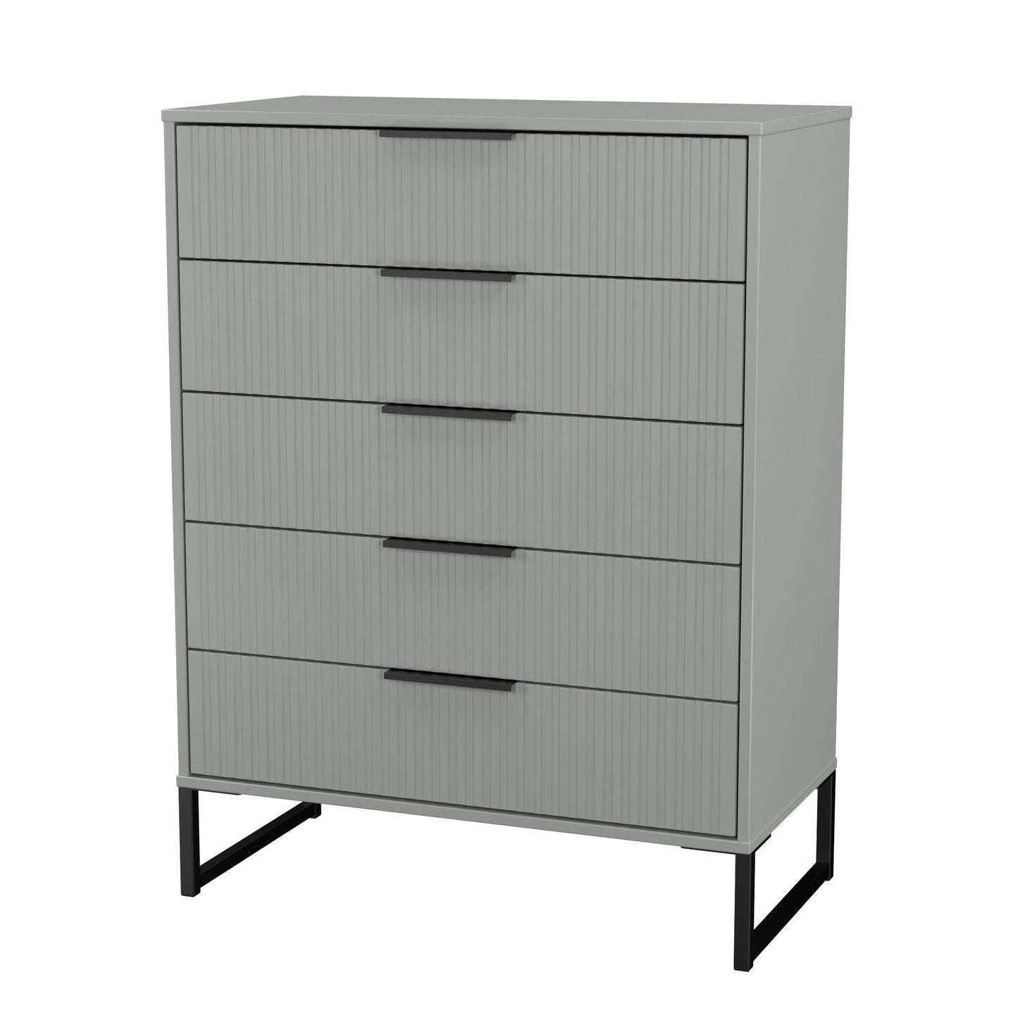Fluted Tall Chest of Drawers Grey 5 Drawers 109cm