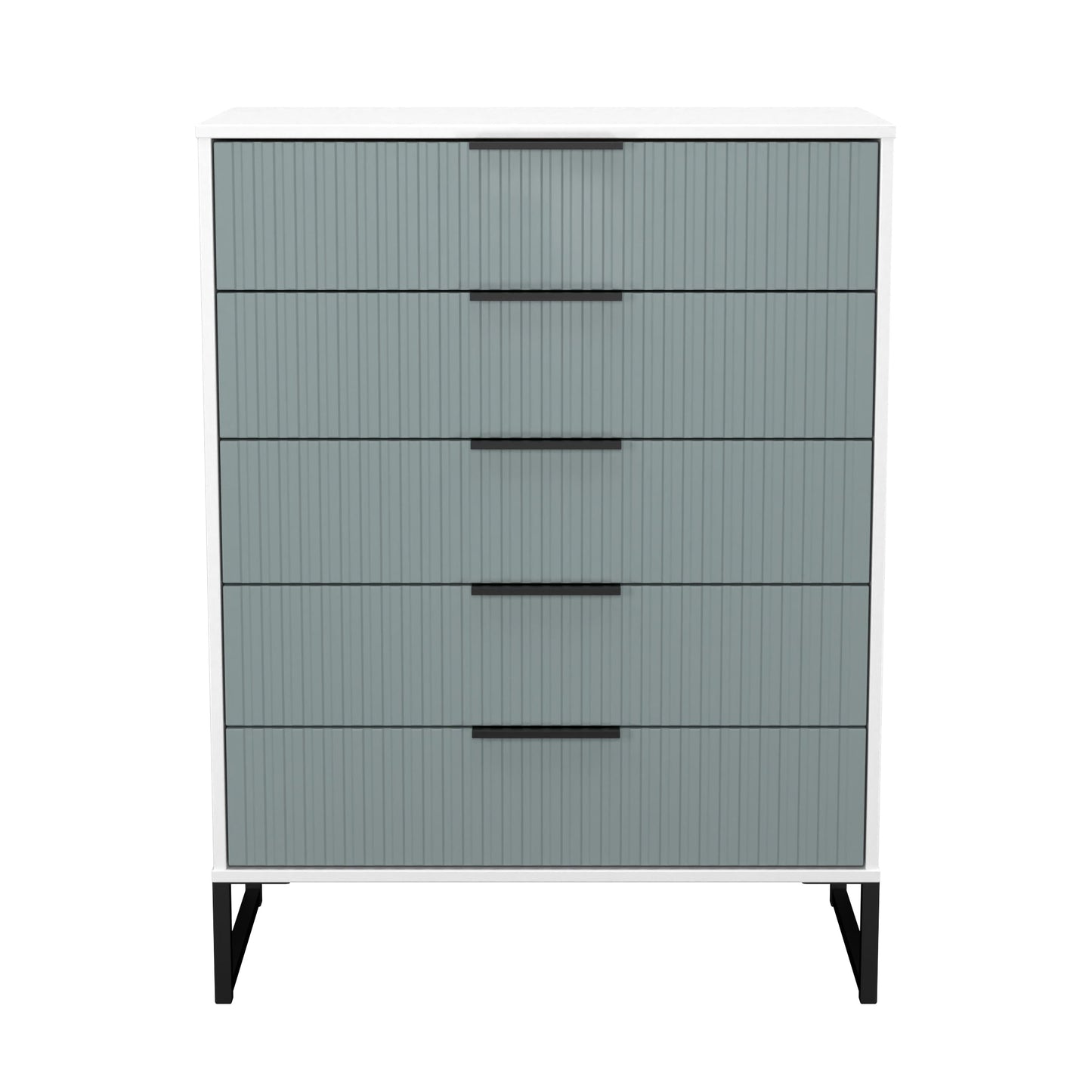 Fluted Tall Chest of Drawers Teal & White 5 Drawers 109cm