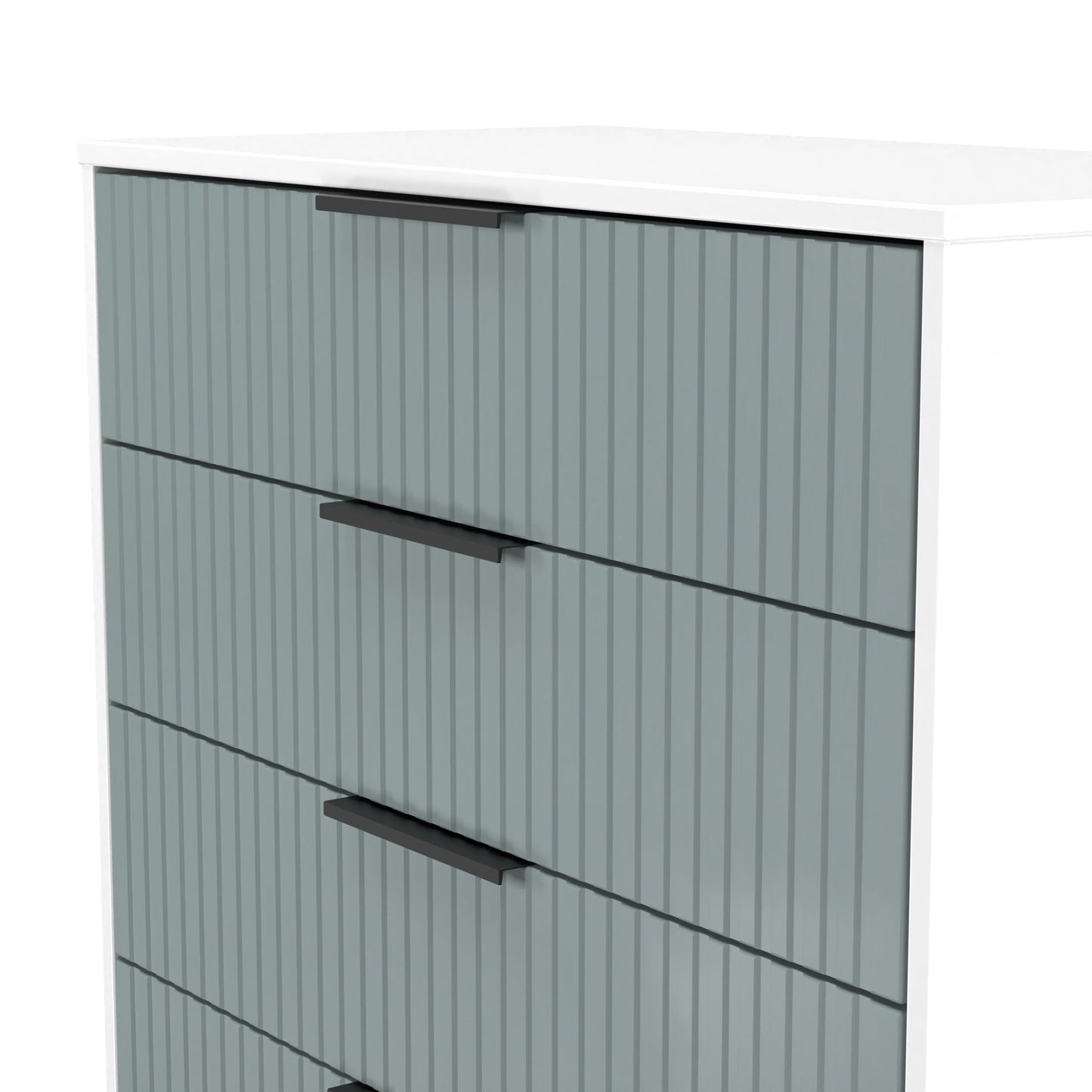 Fluted Tall Chest of Drawers Teal & White 5 Drawers 109cm